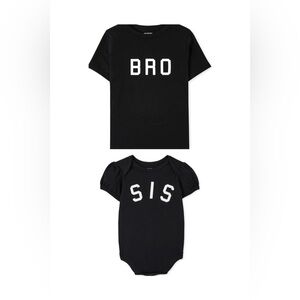 Black 'BRO' & 'SIS' Kids T-Shirt and Onesie Set